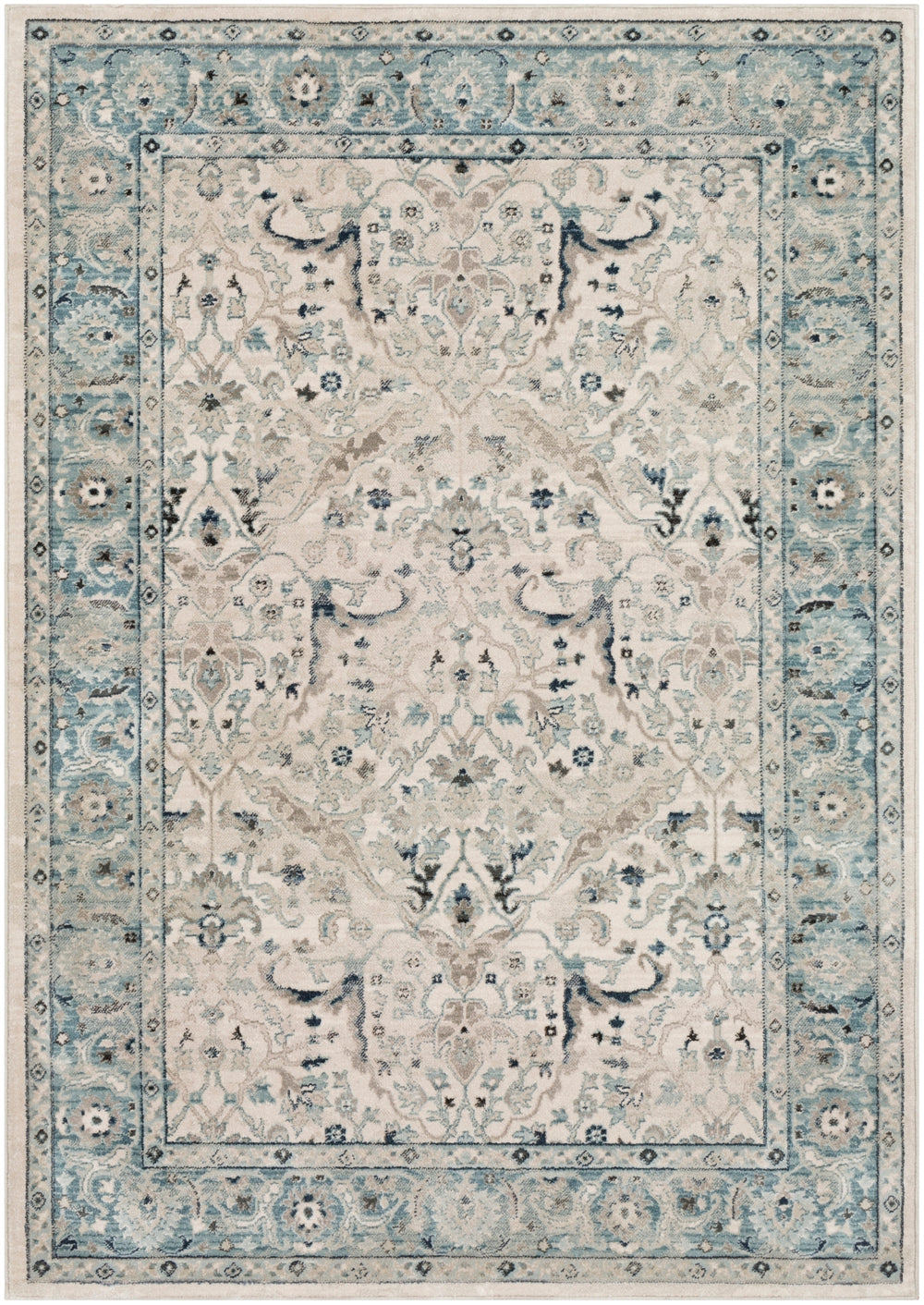 Mesopotamia MEP-2304 Traditional Polypropylene Rug MEP2304-9123 Medium Gray, Teal, Ivory, Navy, Denim, Black, Camel 100% Polypropylene 9' x 12'4"