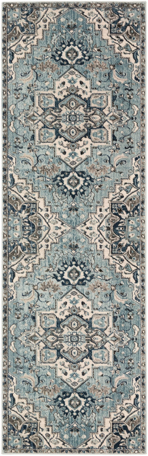 Mesopotamia MEP-2311 Traditional Polypropylene Rug MEP2311-26710 Medium Gray, Teal, Denim, Navy, Ivory, Camel, Black 100% Polypropylene 2'6" x 7'10"