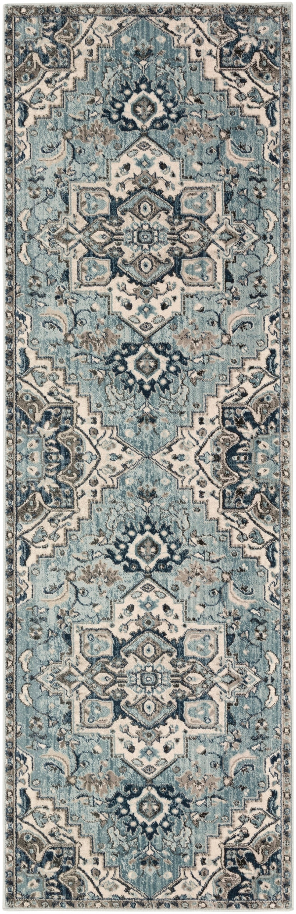 Mesopotamia MEP-2311 Traditional Polypropylene Rug MEP2311-26710 Medium Gray, Teal, Denim, Navy, Ivory, Camel, Black 100% Polypropylene 2'6" x 7'10"
