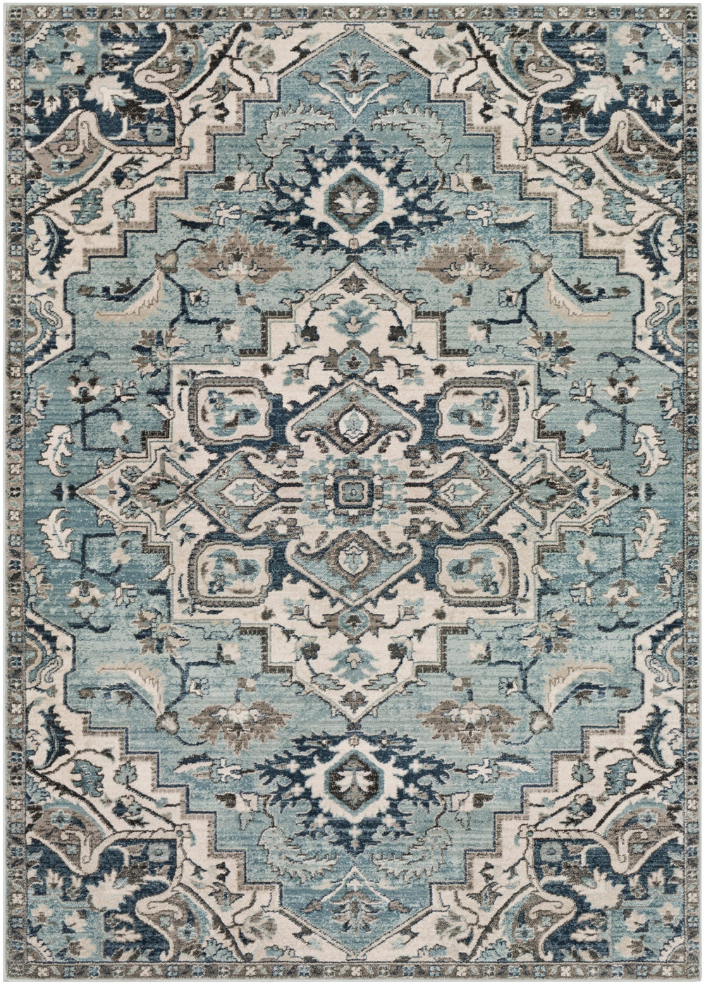 Mesopotamia MEP-2311 Traditional Polypropylene Rug MEP2311-9123 Medium Gray, Teal, Denim, Navy, Ivory, Camel, Black 100% Polypropylene 9' x 12'4"