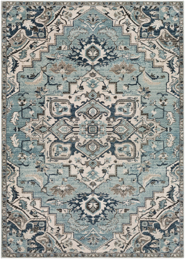 Mesopotamia MEP-2311 Traditional Polypropylene Rug MEP2311-9123 Medium Gray, Teal, Denim, Navy, Ivory, Camel, Black 100% Polypropylene 9' x 12'4"