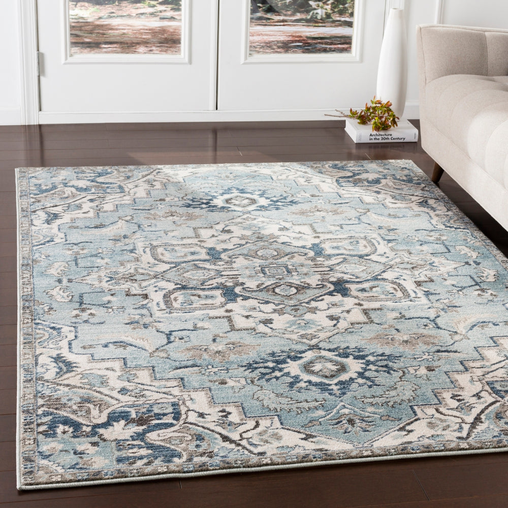 Mesopotamia MEP-2311 Traditional Polypropylene Rug MEP2311-9123 Medium Gray, Teal, Denim, Navy, Ivory, Camel, Black 100% Polypropylene 9' x 12'4"