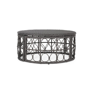 Bruce Outdoor Wicker Coffee Table, Gray Noble House