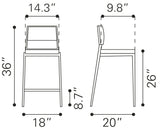 Zuo Modern Dolemite 100% Polyurethane, Plywood, Stainless Steel Modern Commercial Grade Counter Stool Set - Set of 2 White, Silver 100% Polyurethane, Plywood, Stainless Steel