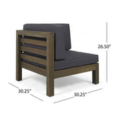 Oana Outdoor 8 Seater Acacia Wood Sofa and Club Chair Set, Gray Finish and Dark Gray Noble House