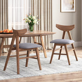 Stocker Mid Century Modern Fabric Upholstered Wood Dining Chairs, Dark Gray and Walnut Noble House