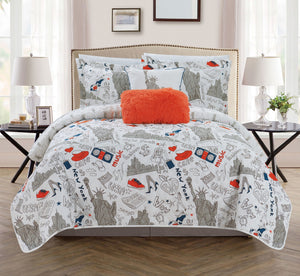 New York Navy Queen 5pc Quilt Set