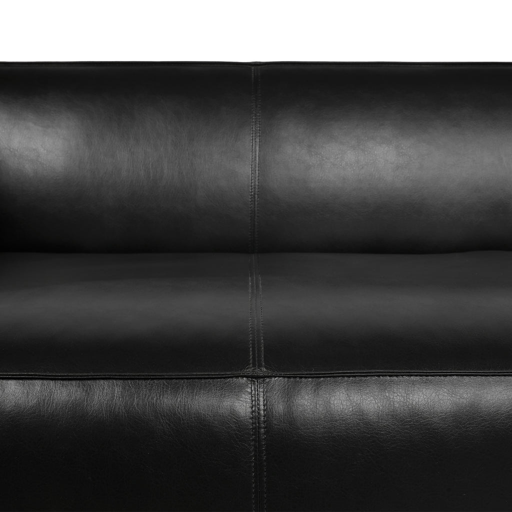 Noble House Goyette Contemporary Faux Leather 3 Seater Sofa, Midnight Black and Dark Walnut