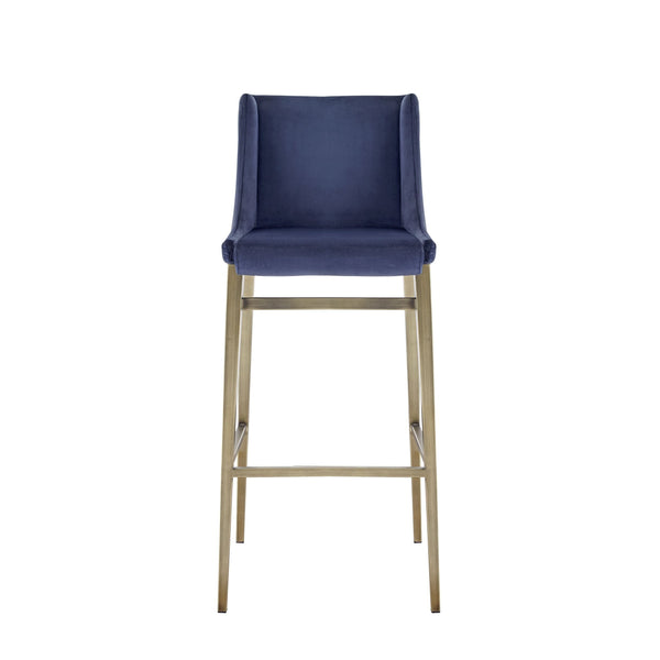 VIG Furniture Modrest Mimi - Contemporary Blue Velvet & Antique Brass Bar Stool (Set of 2) VGGAGA-6544CH-BLU-BS