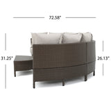 Newton Outdoor 4 Seater Curved Wicker Sectional Sofa Set with Coffee Table, Brown and Ceramic Gray Noble House
