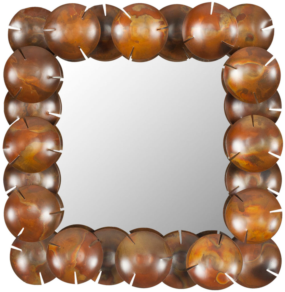 Safavieh Mirror Round Cup 16 x 16 Burnt Copper and Espresso Iron Glass Wood MIR3005A 683726524595