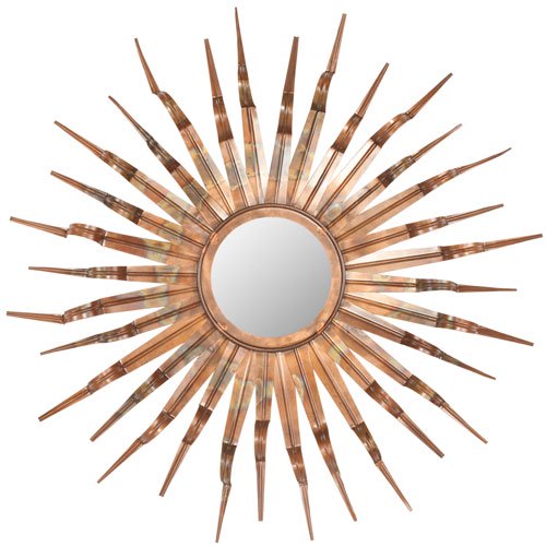 Safavieh Sun Mirror 8.5 x 8.5 Burnt Copper and Espresso Iron Glass Wood MIR3006A 683726524601