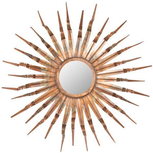 Safavieh Sun Mirror 8.5 x 8.5 Burnt Copper and Espresso Iron Glass Wood MIR3006A 683726524601