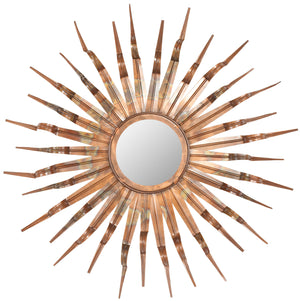 Safavieh Sun Mirror 8.5 x 8.5 Burnt Copper and Espresso Iron Glass Wood MIR3006A 683726524601
