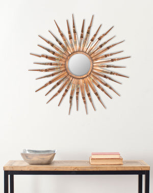 Safavieh Sun Mirror 8.5 x 8.5 Burnt Copper and Espresso Iron Glass Wood MIR3006A 683726524601