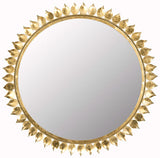 Mirror Leaf Crown Sunburst 21.6 x 21.6 Antique Gold Iron Glass Wood