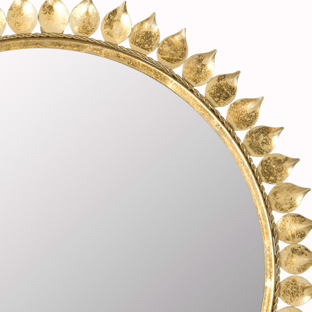 Safavieh Mirror Leaf Crown Sunburst 21.6 x 21.6 Antique Gold Iron Glass Wood MIR4025A 683726490401