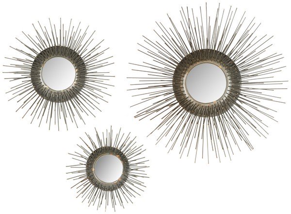 Safavieh Sunburst Mirror Set of 3 Triptych Gold Iron Glass Wood MIR4038A 683726731450