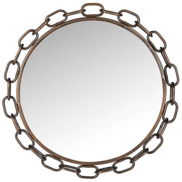 Safavieh Atlantis Mirror Chain Link 22 x 22 Antique Copper Iron Glass Wood MIR4042A 683726789611