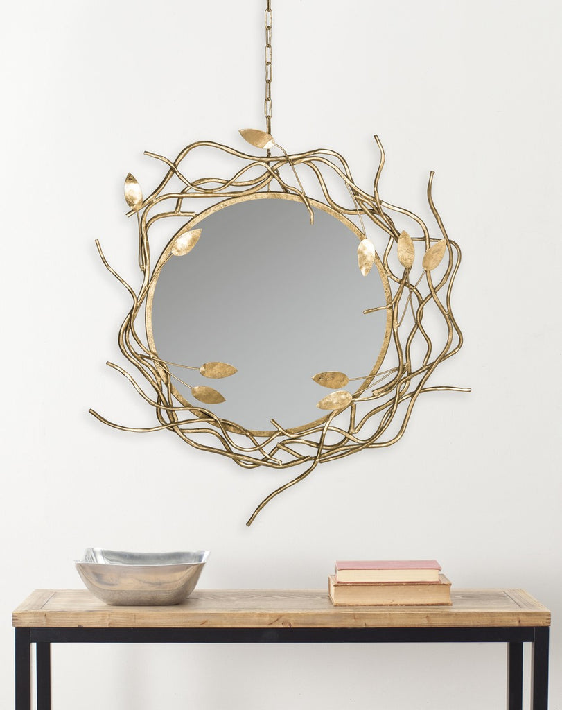 Safavieh Wreath Mirror 21.1 x 21.1 Antique Gold and Black Iron Glass Wood MIR4062A 889048016002