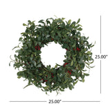 Donway 25" Olive Artificial Silk Wreath with Berries, Green and Red Noble House