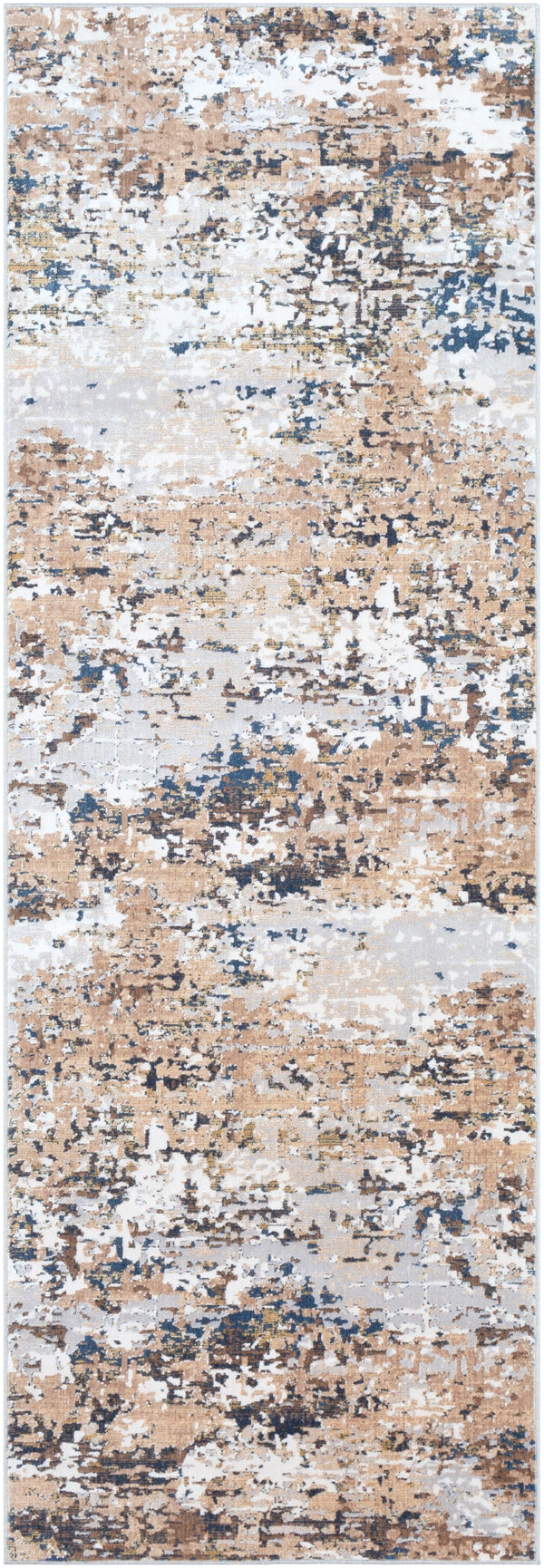 Milano MLN-2300 Modern Viscose, Polyester Rug MLN2300-2777 Light Gray, Ivory, Dark Brown, Bright Blue, White, Mustard, Camel 60% Viscose, 40% Polyester 2'7" x 7'7"