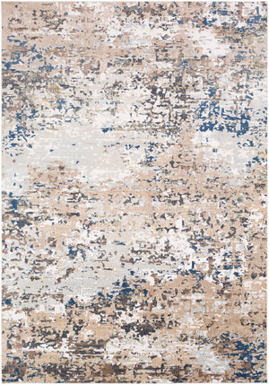 Milano MLN-2300 Modern Viscose, Polyester Rug MLN2300-9123 Light Gray, Ivory, Dark Brown, Bright Blue, White, Mustard, Camel 60% Viscose, 40% Polyester 9' x 12'3"