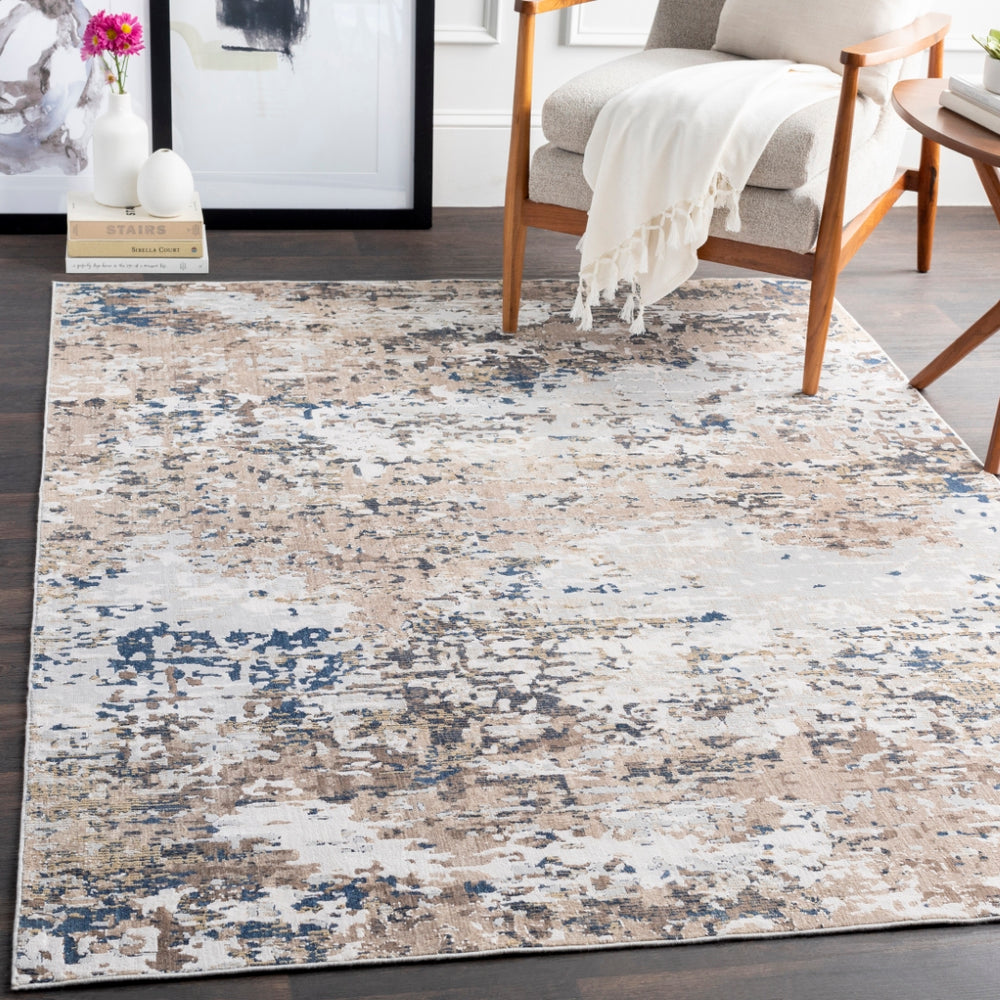 Milano MLN-2300 Modern Viscose, Polyester Rug MLN2300-9123 Light Gray, Ivory, Dark Brown, Bright Blue, White, Mustard, Camel 60% Viscose, 40% Polyester 9' x 12'3"