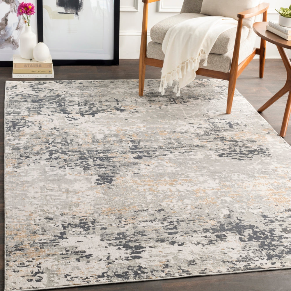 Milano MLN-2301 Modern Viscose, Polyester Rug MLN2301-9123 Light Gray, Medium Gray, Mustard, White, Charcoal 60% Viscose, 40% Polyester 9' x 12'3"