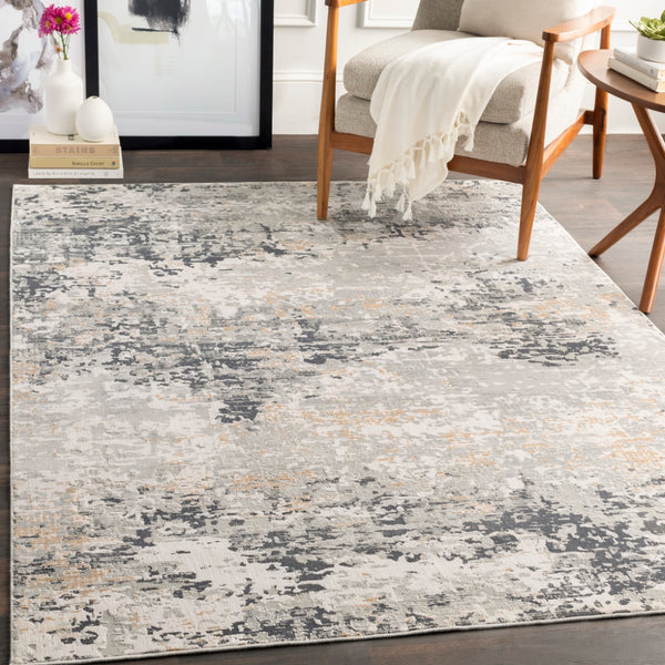 Milano MLN-2301 Modern Viscose, Polyester Rug MLN2301-9123 Light Gray, Medium Gray, Mustard, White, Charcoal 60% Viscose, 40% Polyester 9' x 12'3"