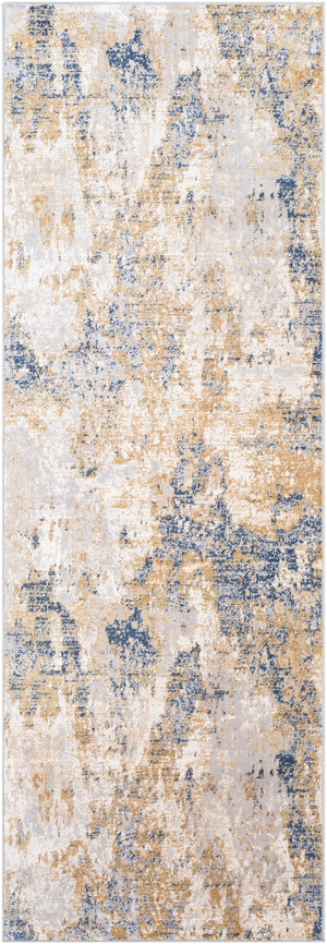 Milano MLN-2302 Modern Viscose, Polyester Rug MLN2302-2777 Light Gray, Mustard, Ivory, Bright Blue, White 60% Viscose, 40% Polyester 2'7" x 7'7"