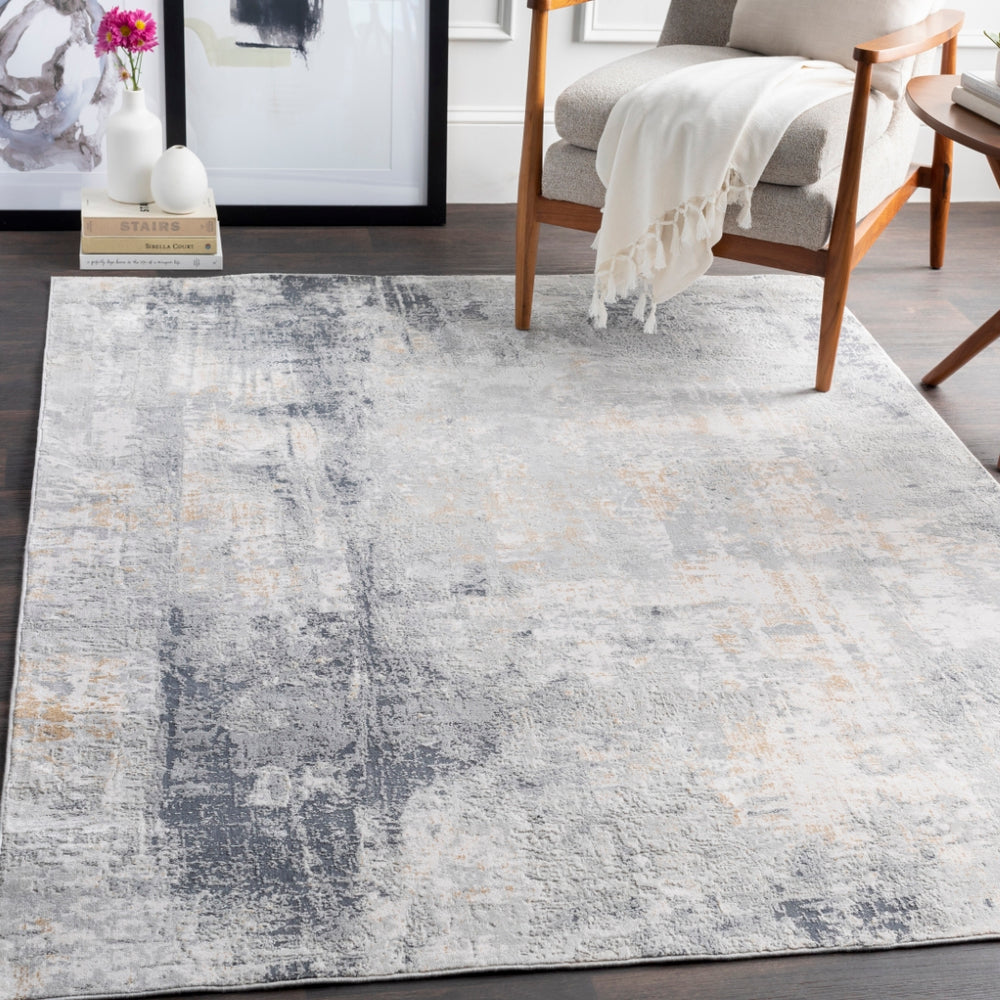 Milano MLN-2304 Modern Viscose, Polyester Rug MLN2304-9123 Light Gray, Medium Gray, Mustard, White, Charcoal 60% Viscose, 40% Polyester 9' x 12'3"