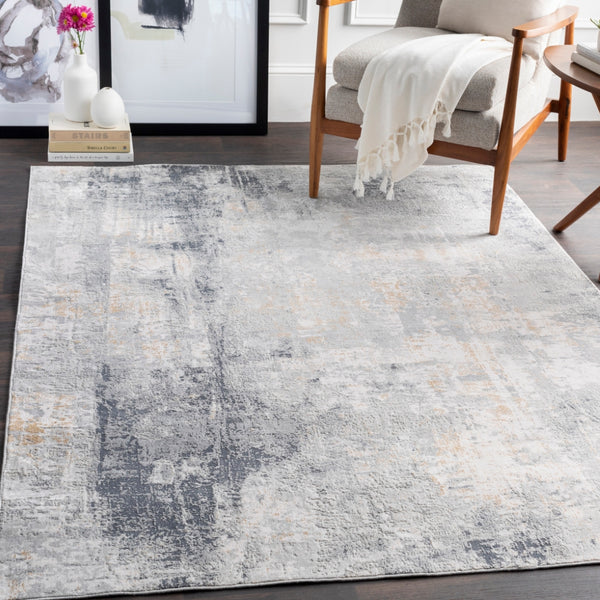 Milano MLN-2304 Modern Viscose, Polyester Rug MLN2304-9123 Light Gray, Medium Gray, Mustard, White, Charcoal 60% Viscose, 40% Polyester 9' x 12'3"