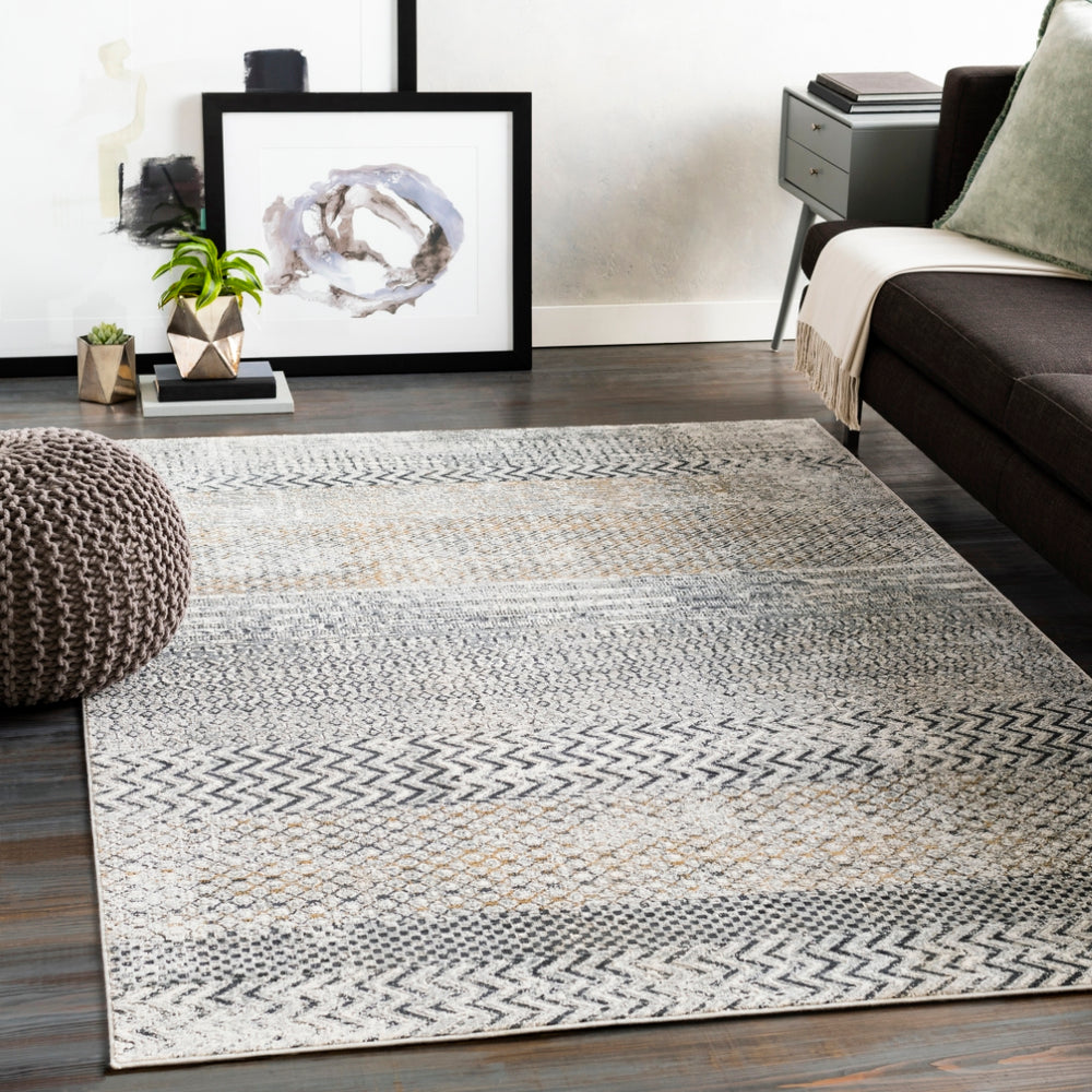 Milano MLN-2308 Global Viscose, Polyester Rug MLN2308-9123 Light Gray, Charcoal, Medium Gray, Mustard, White 60% Viscose, 40% Polyester 9' x 12'3"