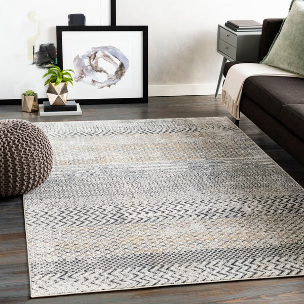 Milano MLN-2308 Global Viscose, Polyester Rug MLN2308-9123 Light Gray, Charcoal, Medium Gray, Mustard, White 60% Viscose, 40% Polyester 9' x 12'3"