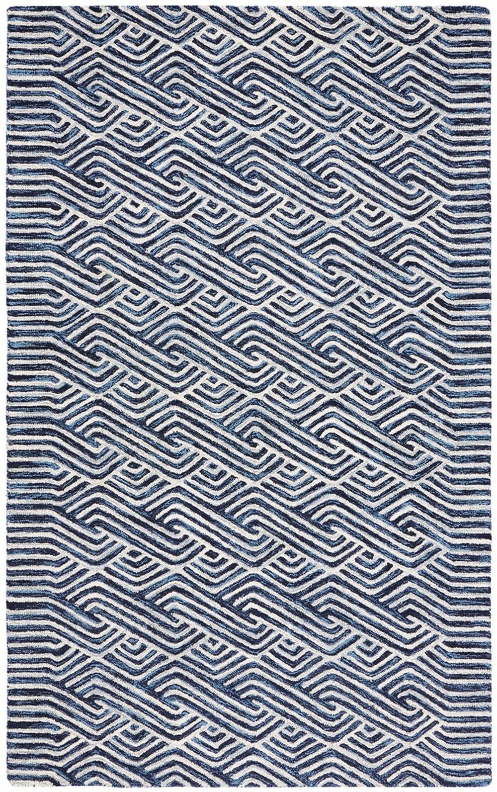 Micro-Loop 175 Contemporary Hand Tufted 80% Wool, 20% Cotton Rug Dark Blue / Ivory