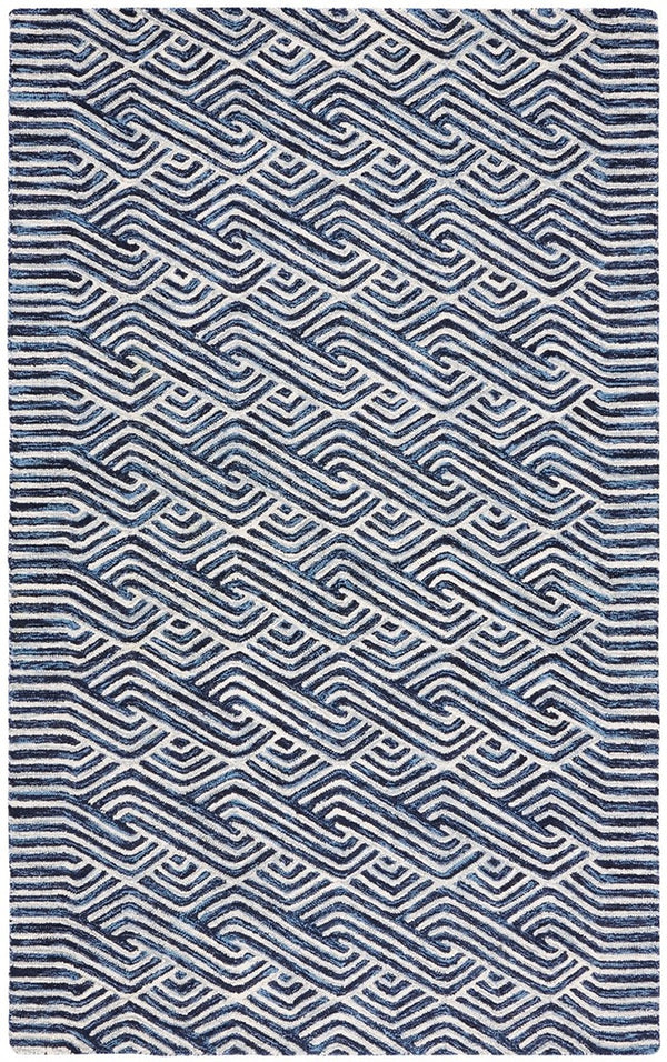 Micro-Loop 175 Contemporary Hand Tufted 80% Wool, 20% Cotton Rug Dark Blue / Ivory