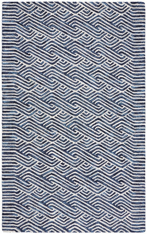 Micro-Loop 175 Contemporary Hand Tufted 80% Wool, 20% Cotton Rug Dark Blue / Ivory