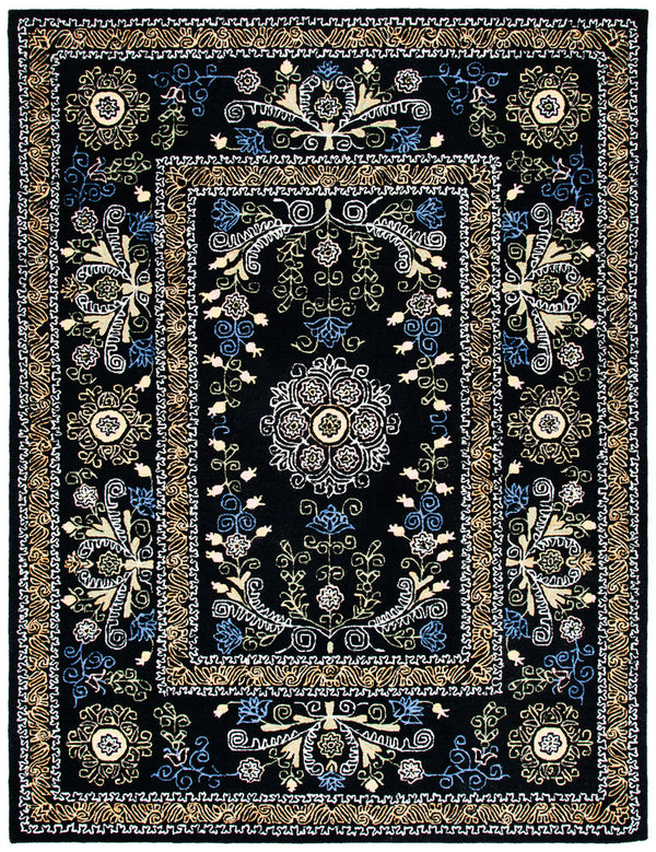 Micro-Loop 522  Hand Tufted 100% Wool Pile Rug Black / Green