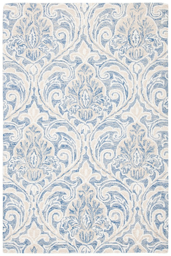 Micro-Loop 532 Contemporary Hand Tufted 100% Wool Pile Rug Blue / Ivory