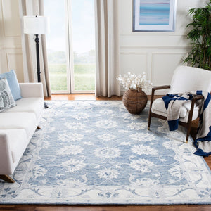 Micro-Loop 536 Contemporary Hand Tufted 100% Wool Pile Rug Blue / Ivory
