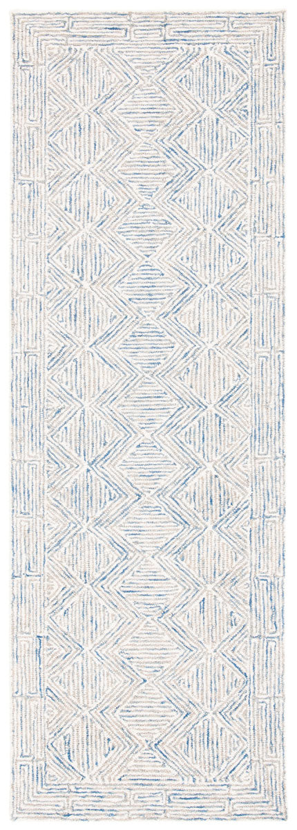 Micro-Loop 538 Contemporary Hand Tufted 100% Wool Pile Rug Blue / Ivory