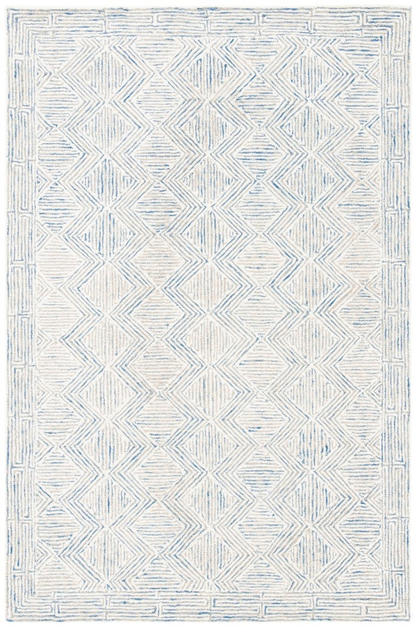 Micro-Loop 538 Contemporary Hand Tufted 100% Wool Pile Rug Blue / Ivory
