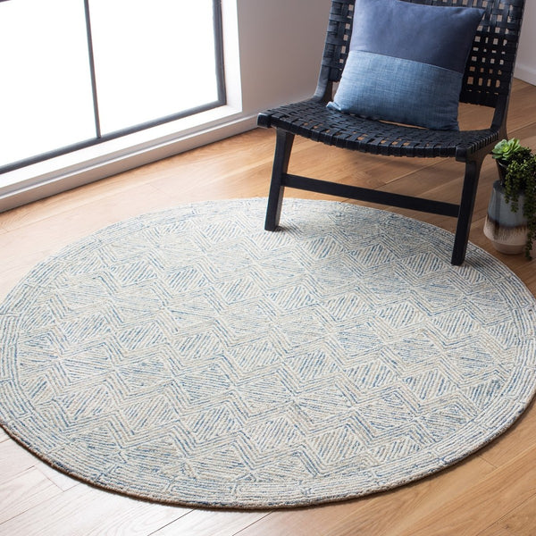 Micro-Loop 538 Contemporary Hand Tufted 100% Wool Pile Rug Blue / Ivory
