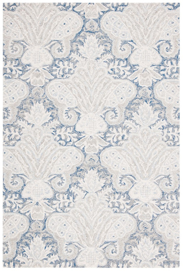 Micro-Loop 539 Contemporary Hand Tufted 100% Wool Pile Rug Blue / Ivory