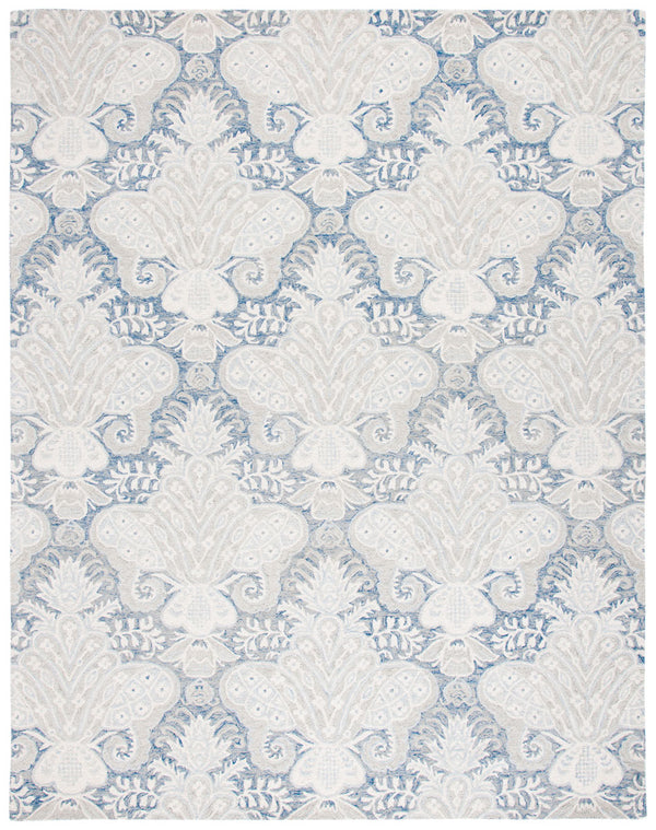 Micro-Loop 539 Contemporary Hand Tufted 100% Wool Pile Rug Blue / Ivory