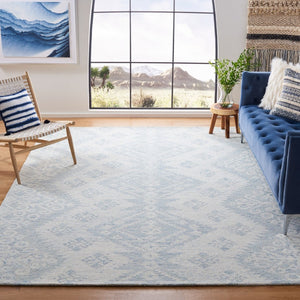 Micro-Loop 951  Hand Tufted 100% Fine Indian Wool Pile Rug Ivory / Blue