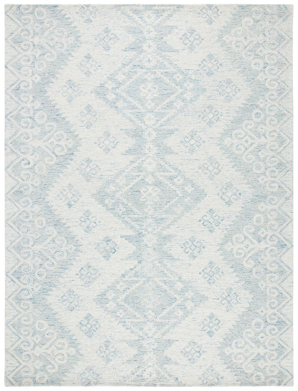 Micro-Loop 951  Hand Tufted 100% Fine Indian Wool Pile Rug Ivory / Blue