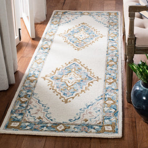 Micro-Loop 953  Hand Tufted 100% Fine Indian Wool Pile Rug Ivory / Blue