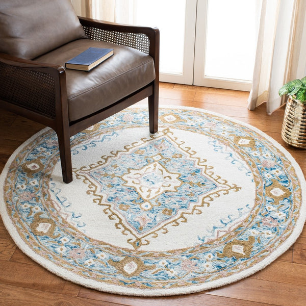 Micro-Loop 953  Hand Tufted 100% Fine Indian Wool Pile Rug Ivory / Blue